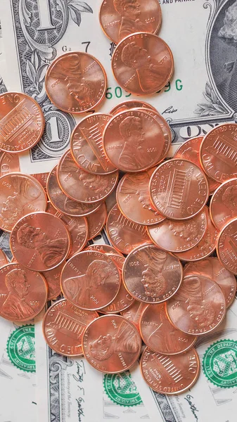 美元硬币和纸币-垂直 — 图库照片