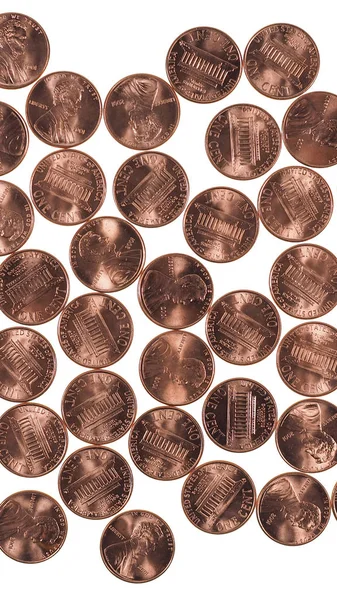 Долларовые монеты 1 цент пшеницы цент - вертикальный — стоковое фото