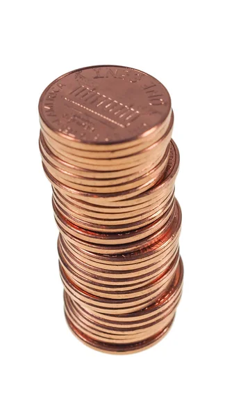 Dollar coins 1 cent wheat penny cent isolated - vertical — Stock Photo, Image