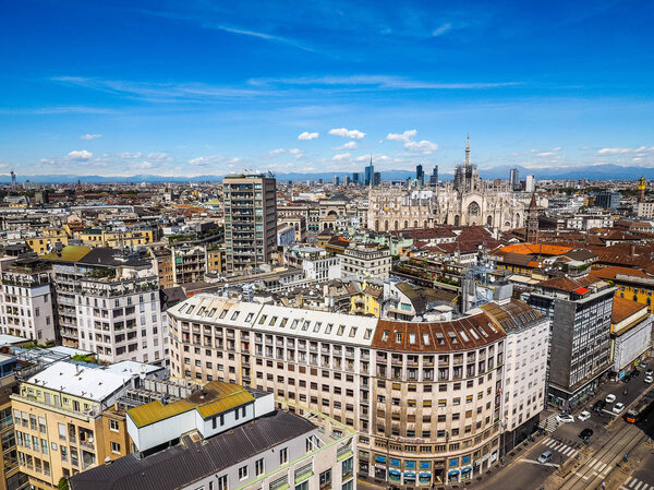 MILAN, ITALY - CIRCA APRIL 2016: Aerial view of the skyline of the city (HDR)
