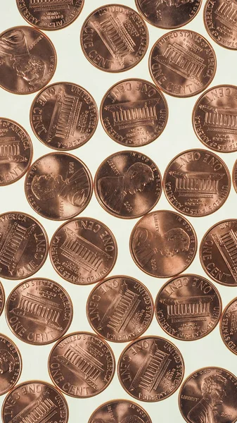 Dollar coins 1 cent wheat penny cent - vertical — Stock Photo, Image