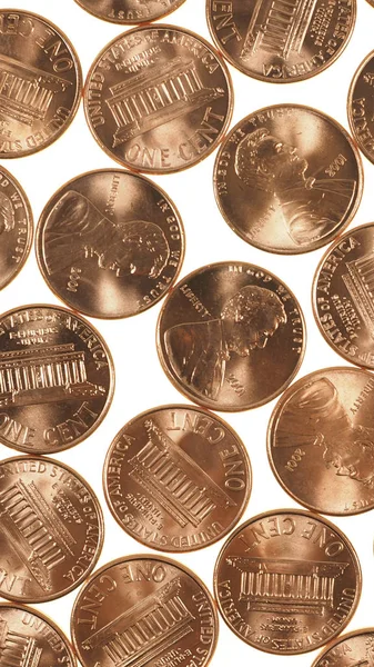 Dollar coins 1 cent wheat penny cent - vertical — Stock Photo, Image