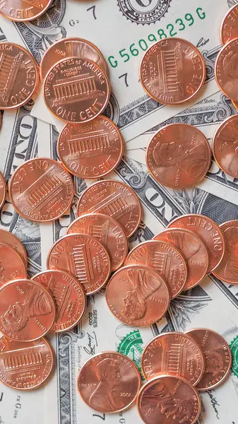 Koin dan catatan dolar - vertikal — Stok Foto