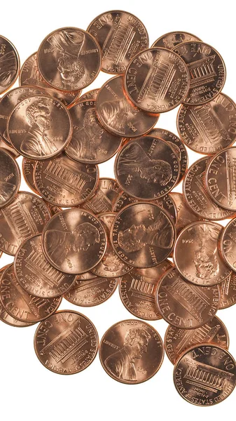 Dollar coins 1 cent wheat penny cent - vertical — Stock Photo, Image