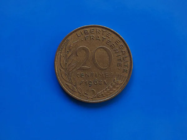 20 Cent Münze, Frankreich über Blau — Stockfoto
