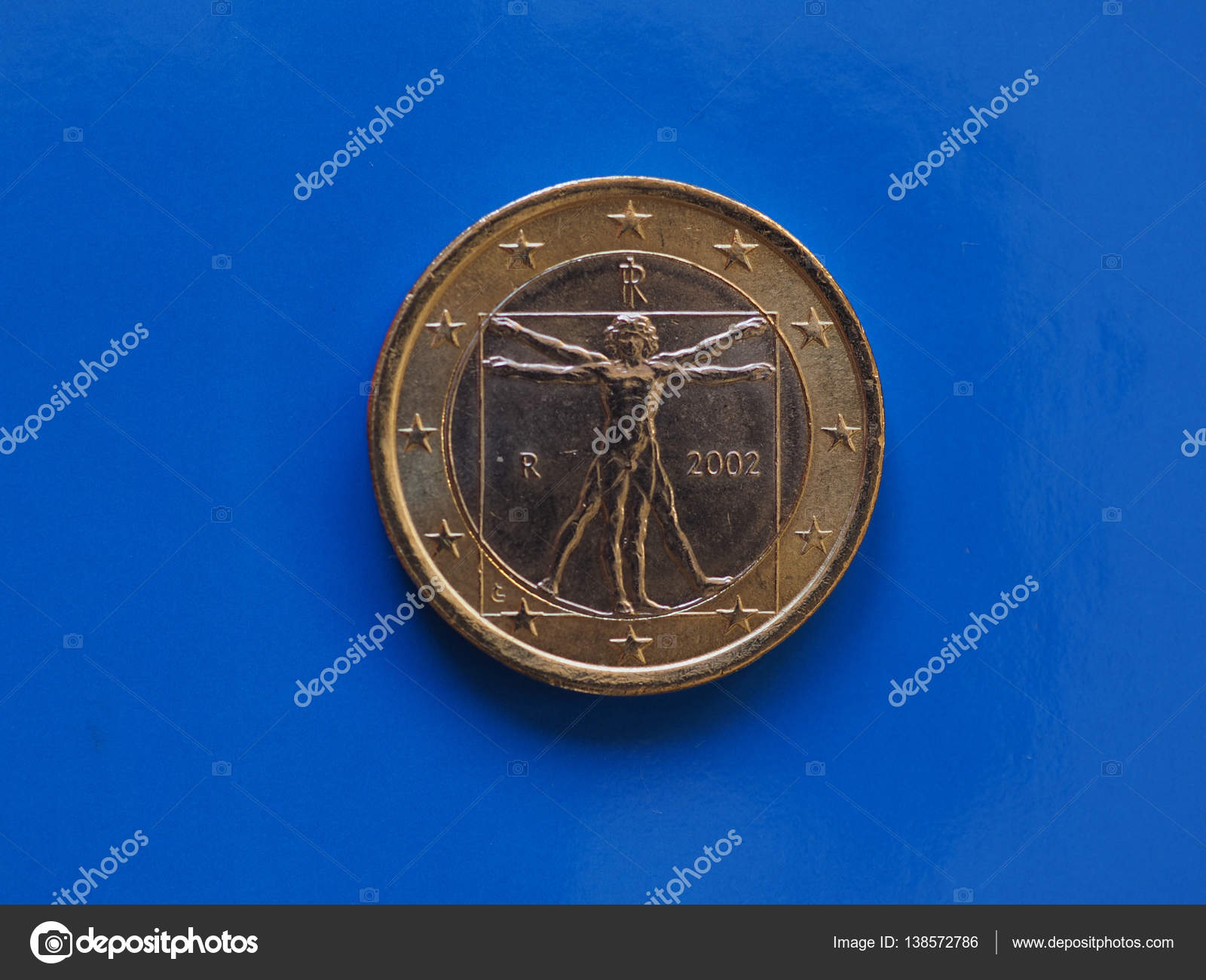 1 欧元的硬币，欧洲联盟，意大利蓝——图库图片© claudiodivizia #138572786
