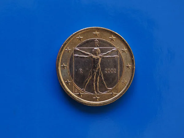 1 euro koin, Uni Eropa, Italia atas biru — Stok Foto