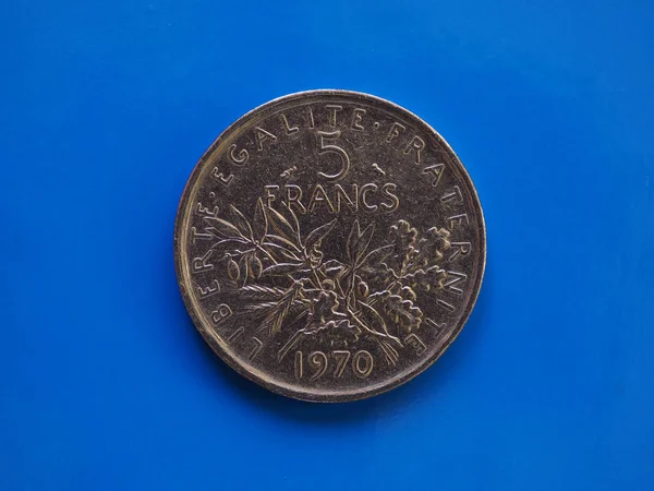 5 Frank coin, Frankrijk over blauw — Stockfoto