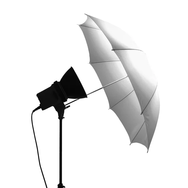 Light umbrella isolated over white — Stock Photo, Image