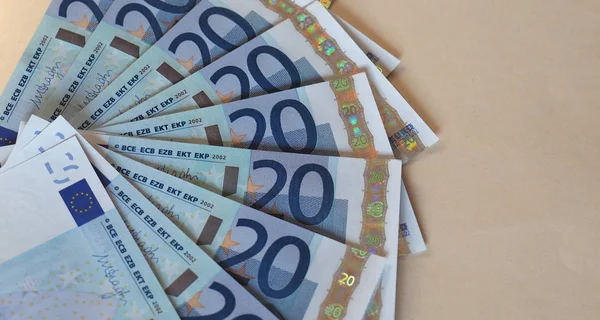 Euro (EUR) notas, União Europeia (UE) com espaço de cópia — Fotografia de Stock