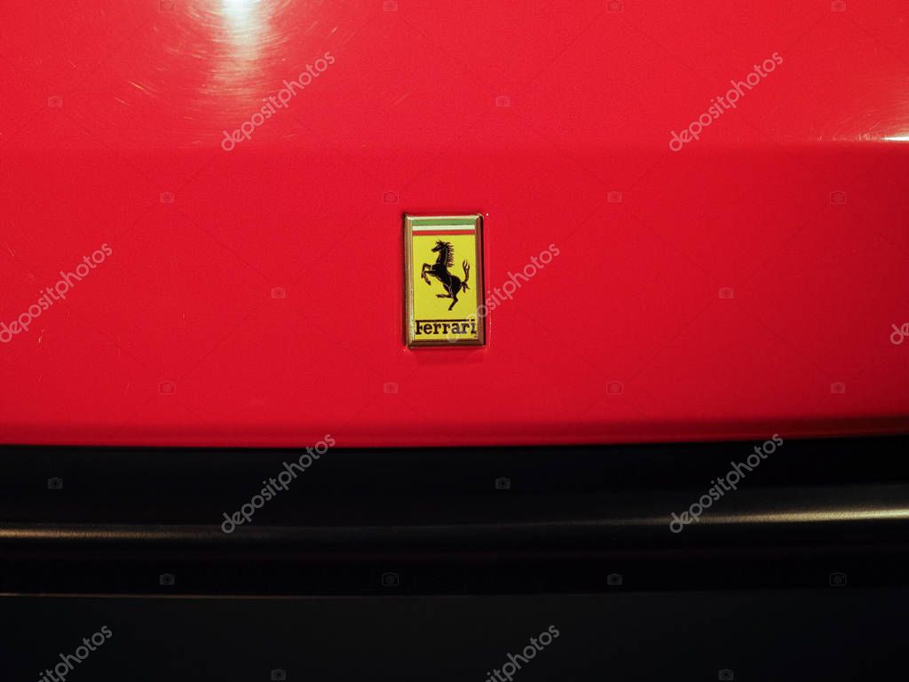 TURIN, ITALY - CIRCA JANUARY 2017: Ferrari logo on vintage car at Museo Nazionale dell Automobile (meaning National Automobile Museum car museum)