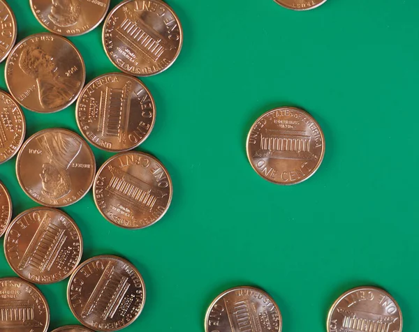 One Cent Dollar coins, United States with copy space — Stock Photo, Image