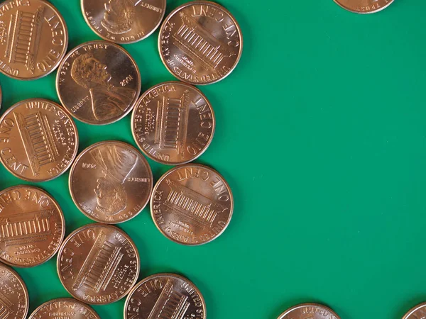 One Cent Dollar coins, United States with copy space — Stock Photo, Image
