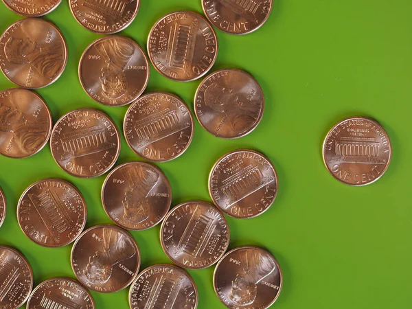 1 つセント ドル コイン、コピー領域を持つアメリカ合衆国 — ストック写真