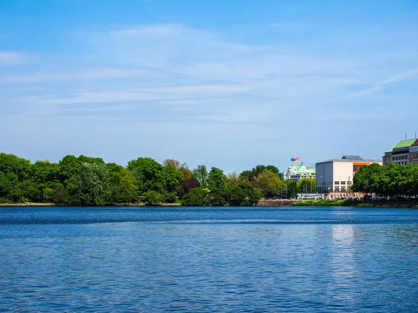 Binnenalster (Wewnętrzne jezioro Alster) w Hamburgu hdr — Zdjęcie stockowe