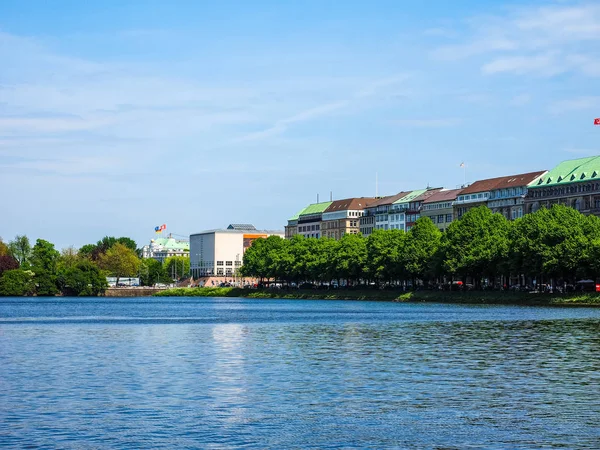 Binnenalster (Wewnętrzne jezioro Alster) w Hamburgu hdr — Zdjęcie stockowe