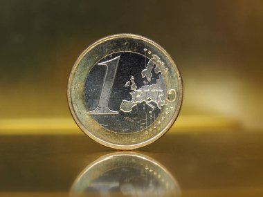 1 euro para, altın arka plan üzerinde Avrupa Birliği