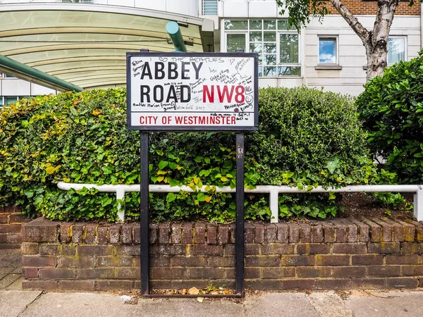 Abtei strassenschild in london (hdr) — Stockfoto