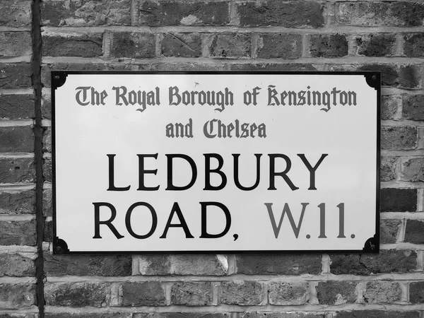 Ledbury Road sign in London black and white — Stock Photo, Image