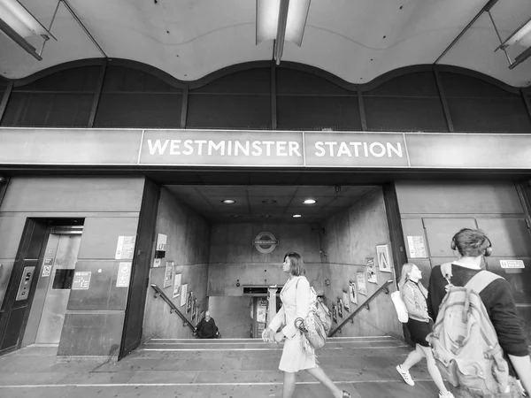 Westminster tube station in London black and white — Stock Photo, Image