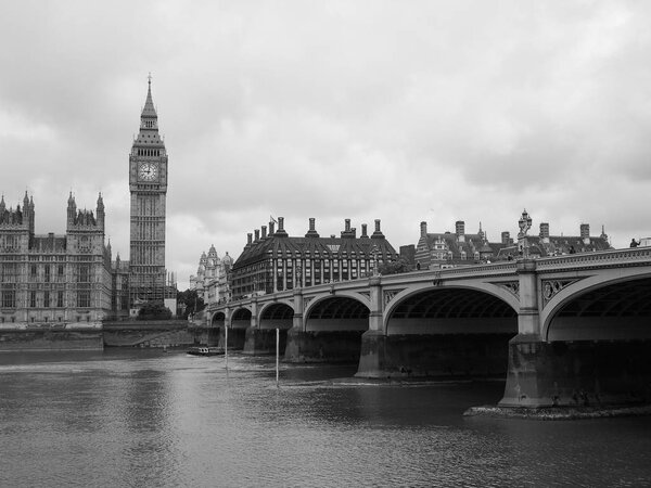 LONDON, UK - CIRCA JUNE 2017: Houses of Parliament aka Westminster Palace in black and white