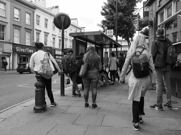 People in central London black and white — Stock Photo, Image