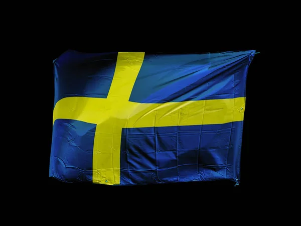 Bandiera Svedese della Svezia su nero — Foto Stock