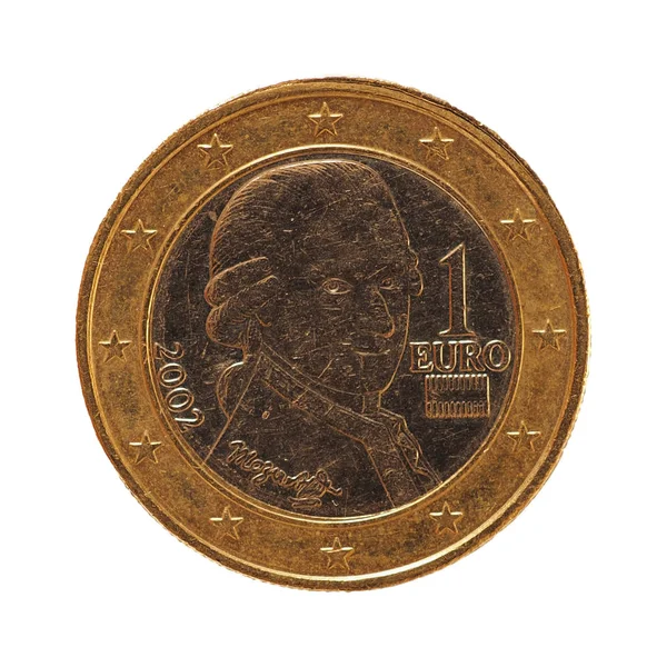Mince 1 euro, Evropská unie, Rakousko izolované na bílém — Stock fotografie