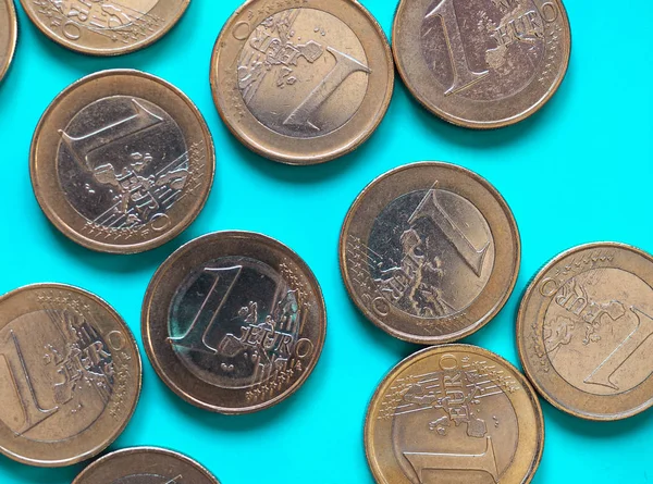 1 euro coins, European Union over green blue — Stock Photo, Image