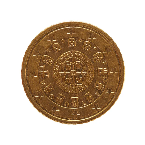 白で 50 ユーロ硬貨、欧州連合、ポルトガルの分離 — ストック写真
