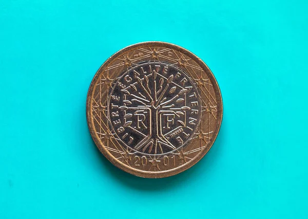 1 유로 동전, 그린 블루에 유럽 연합, 프랑스 — 스톡 사진