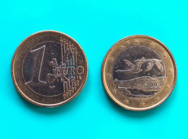1 euro para, Avrupa Birliği, Finlandiya, yeşil, mavi üzerinde