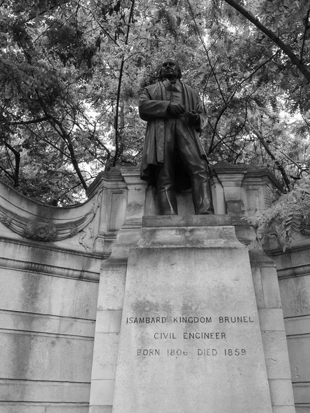 伦敦黑白布鲁内尔雕像 — 图库照片