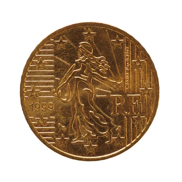 Moneta 50 centów, Unia Europejska, Francja na białym tle nad białym — Zdjęcie stockowe