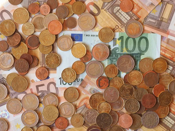 Billetes y monedas en euros, Unión Europea — Foto de Stock