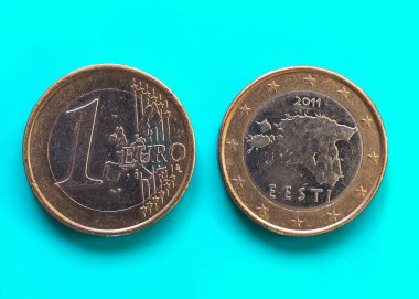 1 euro para, Avrupa Birliği, Estonya, yeşil, mavi üzerinde