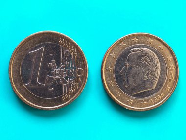 1 euro para, Avrupa Birliği, Belçika, yeşil, mavi üzerinde
