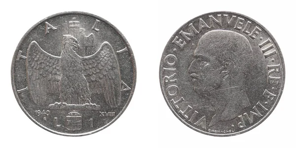 Lira italiana velha com Vittorio Emanuele III Rei isolado sobre branco — Fotografia de Stock