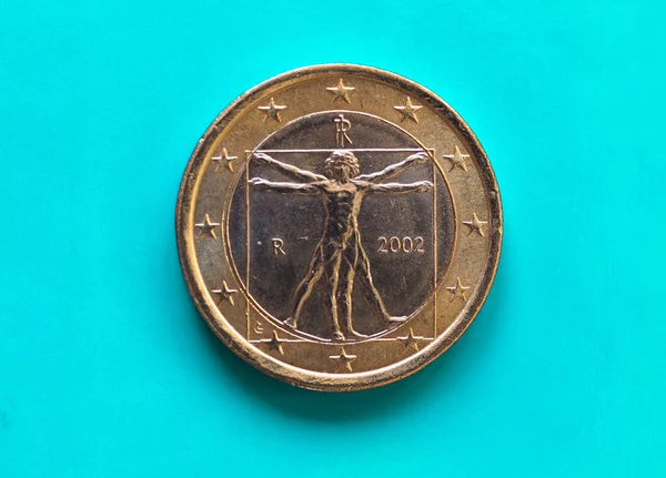 Moneda de 1 euro, Unión Europea, Italia sobre azul verde — Foto de Stock