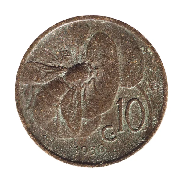 10 Cent Münze, Italien isoliert über Weiß — Stockfoto