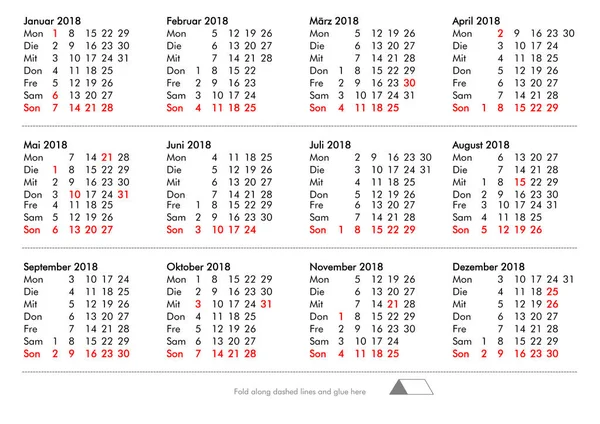 DIY fold and glue year 2018 calendar - Germany — Stock Photo, Image