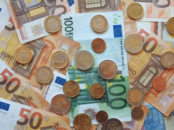 Billetes y monedas en euros, Unión Europea — Foto de Stock