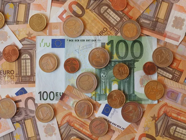Billetes y monedas en euros, Unión Europea — Foto de Stock