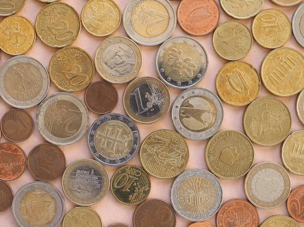 Moedas em euros, fundo da União Europeia — Fotografia de Stock