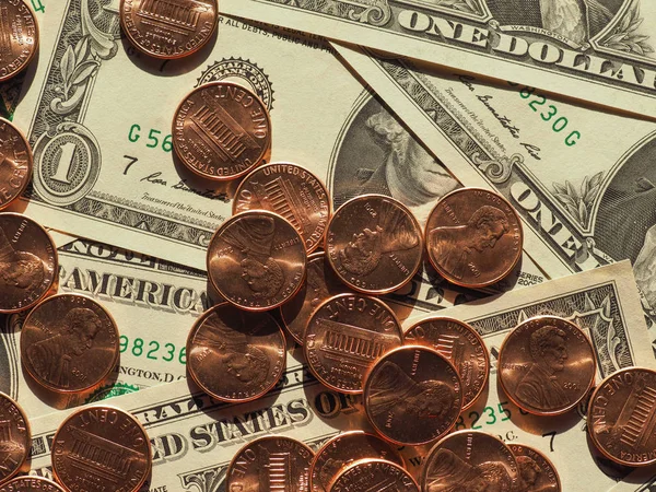 Dollar sedlar och mynt, USA — Stockfoto