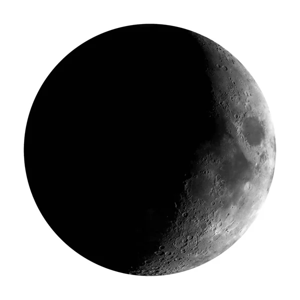 Lua crescente de cera de alto contraste vista com telescópio, isolada — Fotografia de Stock