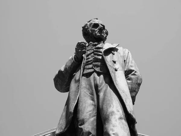 Manzoni statue in Milan, black and white — Stock Photo, Image