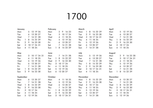 Jahreskalender 1700 — Stockfoto