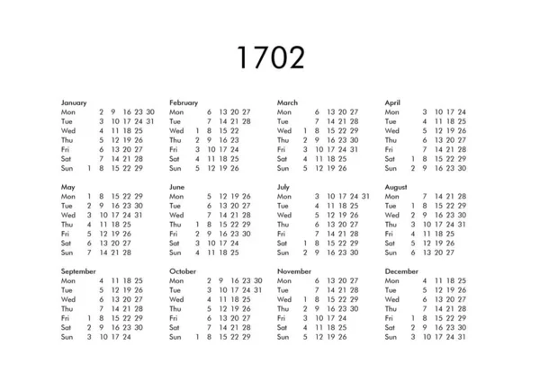 Calendar of year 1702 — Stock Photo, Image
