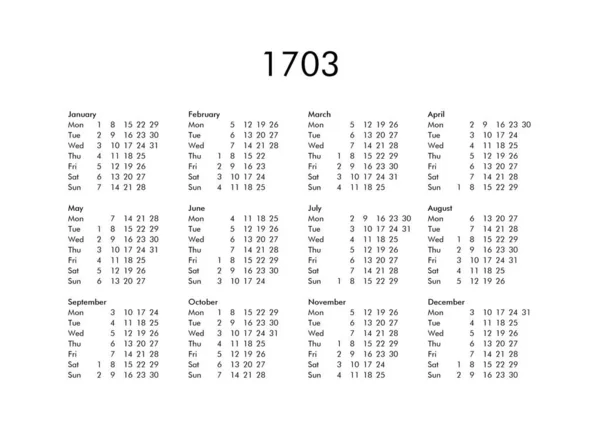 Calendar of year 1703 — Stock Photo, Image